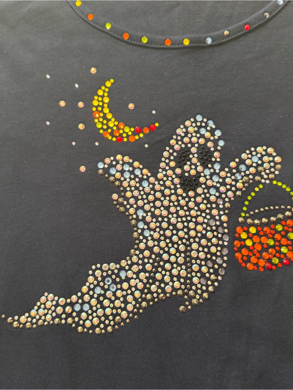 Quacker Factory Womens Embellished Top Size XL Blue Ghost Halloween 3/4 Sleeve - Picture 4 of 8